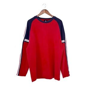 VTG Y2K Transnine Heavyweight Long Sleeve Shirt Red Navy Stripe Streetwear XL